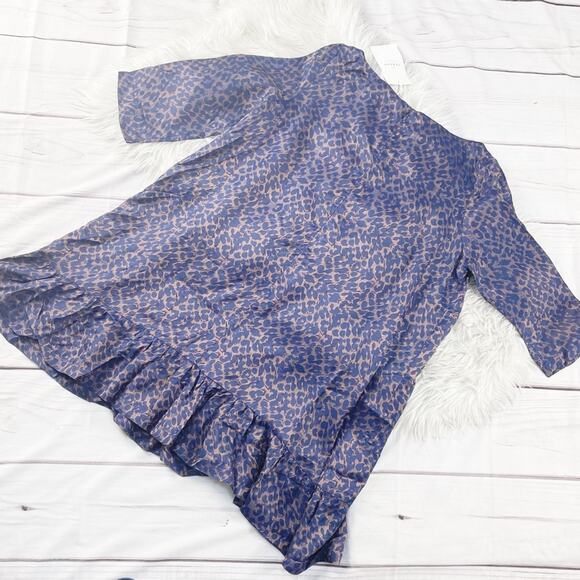 Sezane Women's Auberie Leopard Print Blue and Brown Boat neck Dress Size 12 - Picture 4 of 6